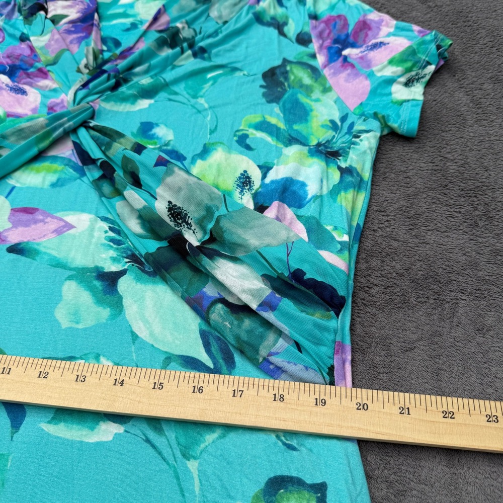 Soft Surroundings Womens 1X Aqua Floral Maxi Dress Ruched Short Sleeve Stretch - Picture 7 of 8